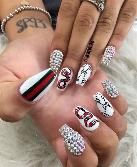 Gucci nails with diamonds